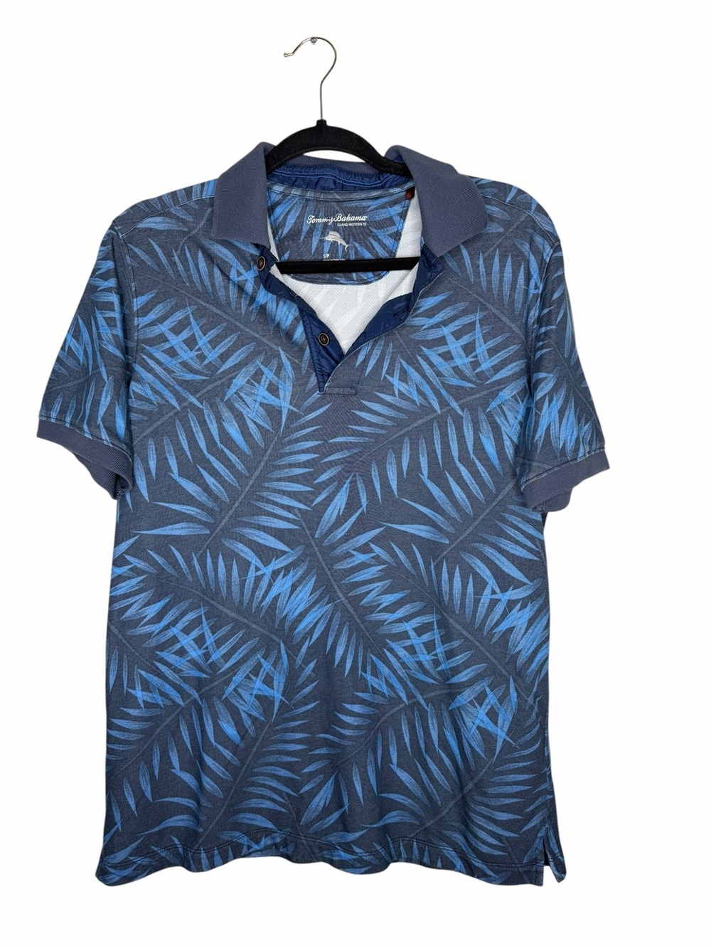 TOMMY BAHAMA / blue palm leaf tropical short sleeve pima cotton golf polo / S